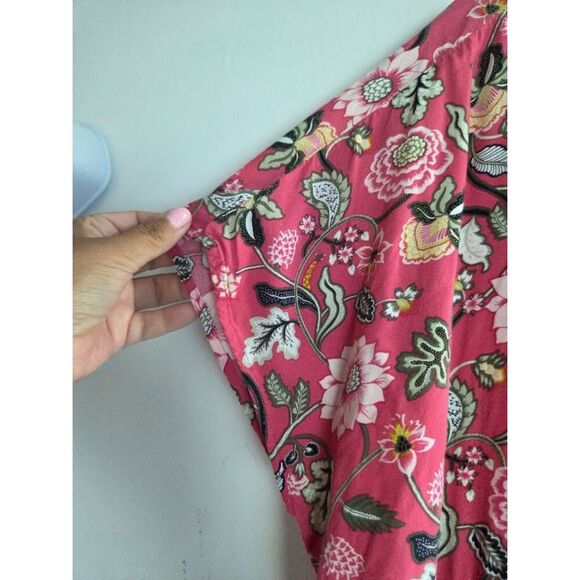 J.Jill Pink w/Multicolor Floral Print Pop-Over Baby Doll Collard Blouse size XL - Picture 4 of 6